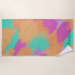 Colourful Bold Modern Artist Pattern + Custom Name Beach Towel