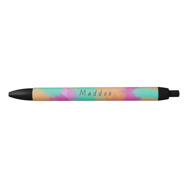 Colourful Bold Modern Artist Pattern + Custom Name Black Ink Pen (Front)