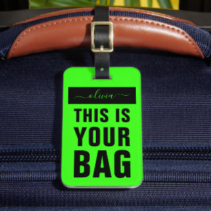 Colourful Bold Neon Green And Black Name Template Luggage Tag