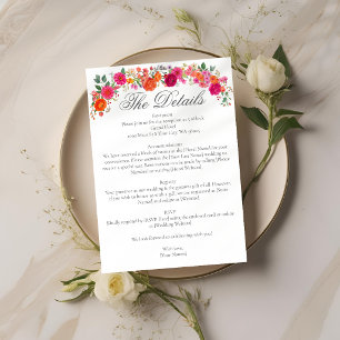 Colourful Bold Pink & Orange Floral Garden Wedding Enclosure Card