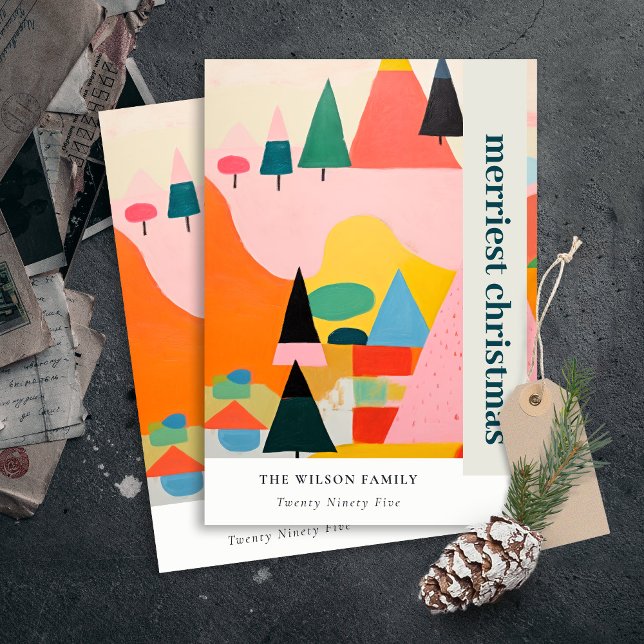 Colourful Bold Retro Abstract Christmas Landscape Holiday Card (Creator Uploaded)