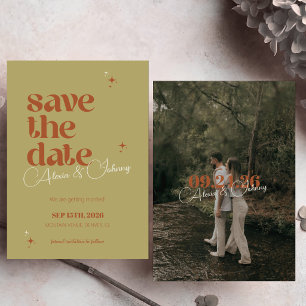 Colourful Bold retro Script Wedding Bright Vintage Save The Date