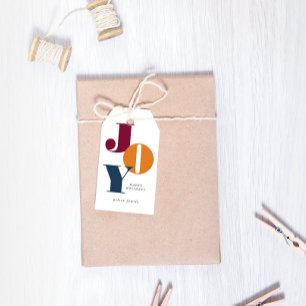 Colourful Bold Script Joy Holiday Gift Tags