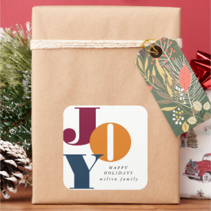 Colourful Bold Script Joy Holiday  Square Sticker