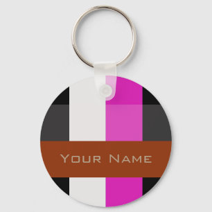 Colourful Bold Stripes Custom Name Keychain