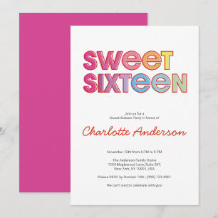 Colourful Bold Type Sweet 16 Party  Invitation