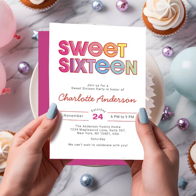 Colourful Bold Type Sweet 16 Party  Invitation (Creator Uploaded)