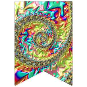 Colourful Bold Vibrant Groovy Trippy Fractal Spira Bunting Flags