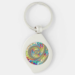 Colourful Bold Vibrant Groovy Trippy Fractal Spira Keychain