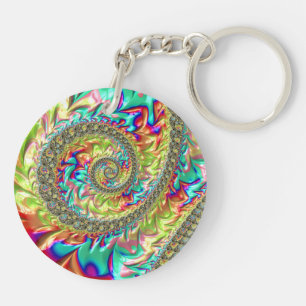 Colourful Bold Vibrant Groovy Trippy Fractal Spira Keychain