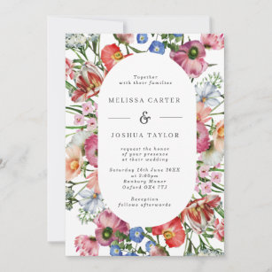 Colourful Bold Waterflowers Pill Frame Wedding Invitation