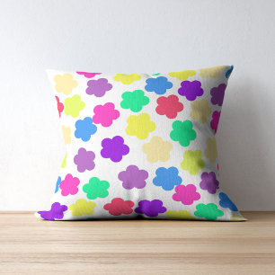 Colourful Bold Y2K Wildflower Vibrant Colours Spri Throw Pillow