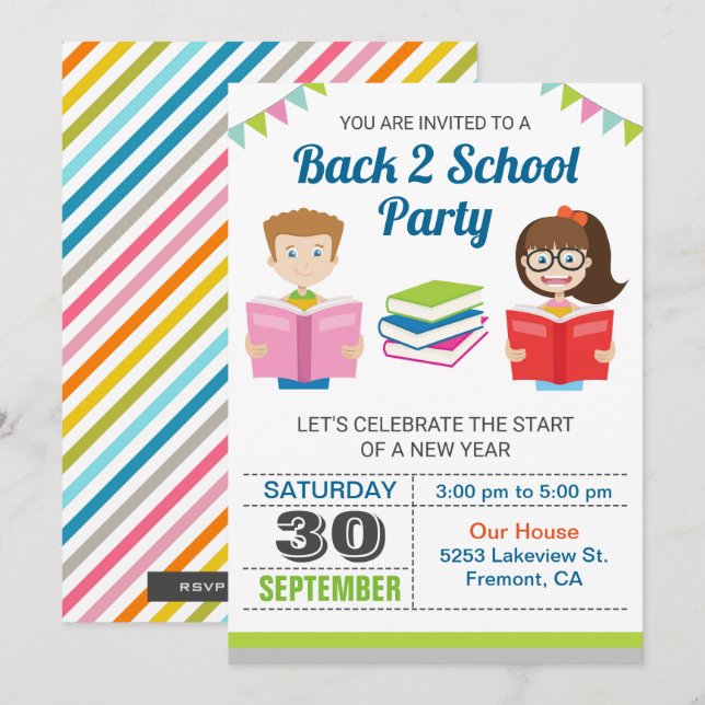 Colourful Books | Back to School Party Invitation (Front/Back)