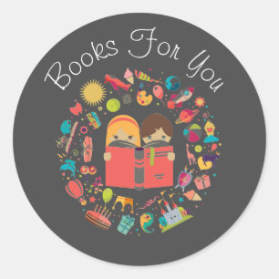 Colourful books design book business branding classic round sticker