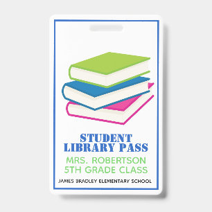 Colourful Books School Library Hall Pass Badge