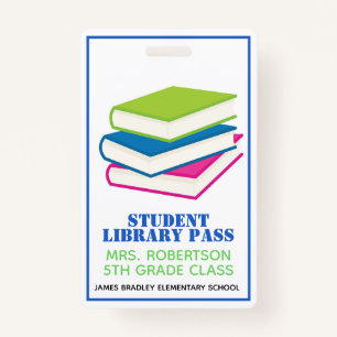 Colourful Books School Library Hall Pass Badge