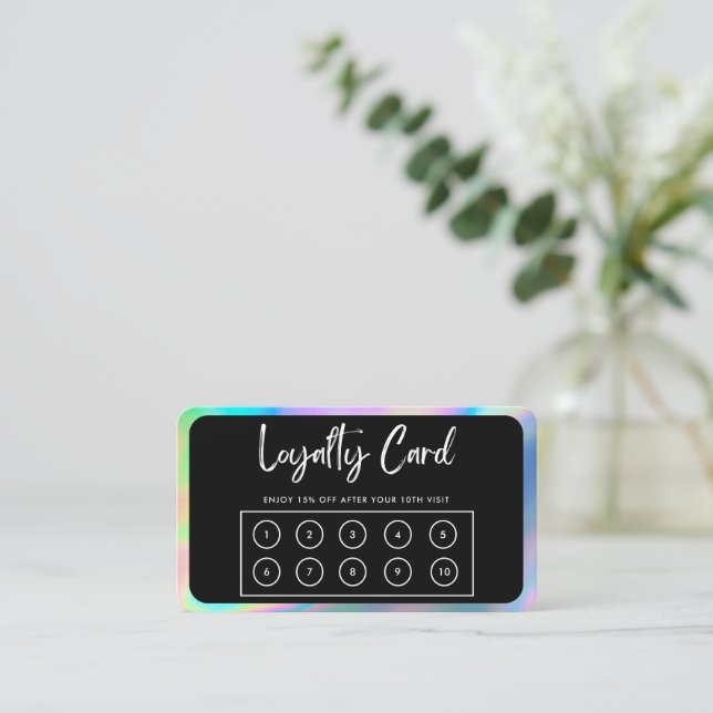 Colourful Border Faux Holographic Loyalty Card (Standing Front)