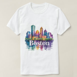 Colourful Boston Skyline  T-Shirt