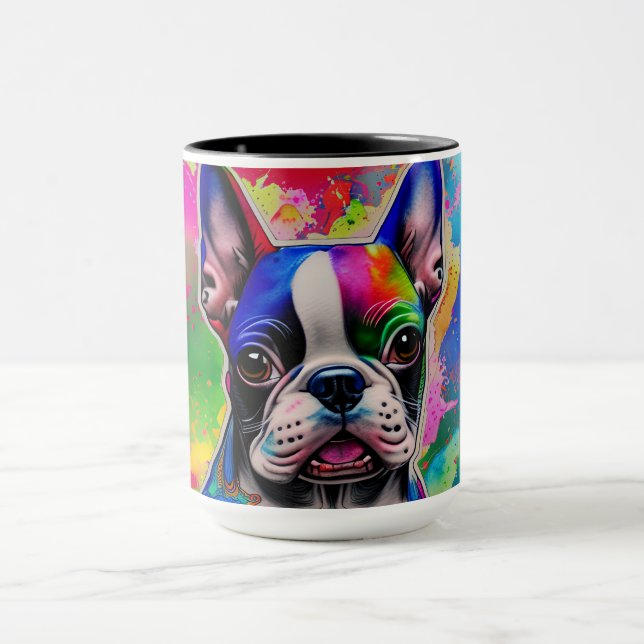 Colourful Boston Terrier Paint Splashes Mug (Center)