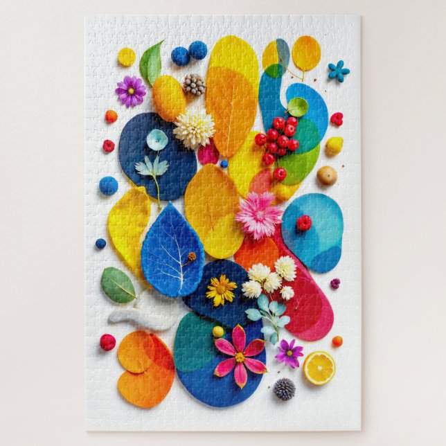 Colourful Botanical Abstract Shapes Mixed Media Jigsaw Puzzle (Vertical)