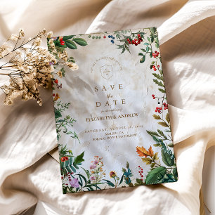 Colourful Botanical Berry Wedding Save The Date