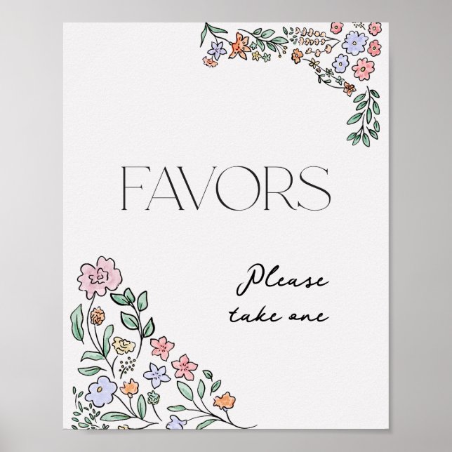 Colourful Botanical Bridal Shower Favours Sign (Front)