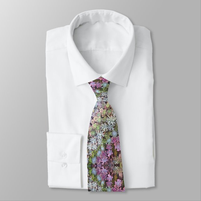 Colourful Botanical Echeveria Succulent Tie (Tied)