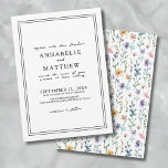 Colourful Botanical Elegant Wildflower Wedding Invitation<br><div class="desc">Colourful Watercolor Botanical Elegant Wildflower Wedding Invitation. This vibrant design beautifully blends classic elegance with a modern touch. The front features refined black text framed by a clean double-line border, offering a timeless yet contemporary feel. Featuring a refined mix of handwritten script calligraphy and a classic serif font. The back...</div>