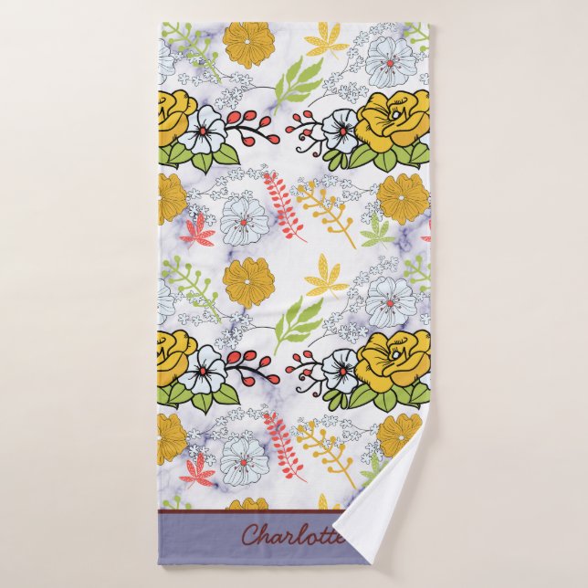 Colourful botanical floral pattern personalized bath towel (Bath Towel)