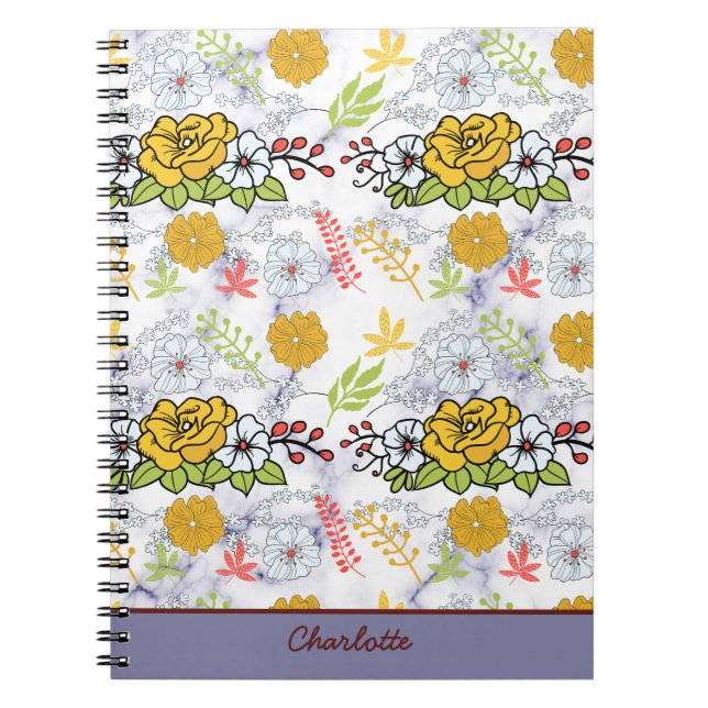 Colourful botanical floral pattern personalized  notebook (Front)