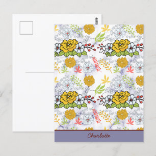Colourful botanical floral pattern personalized postcard