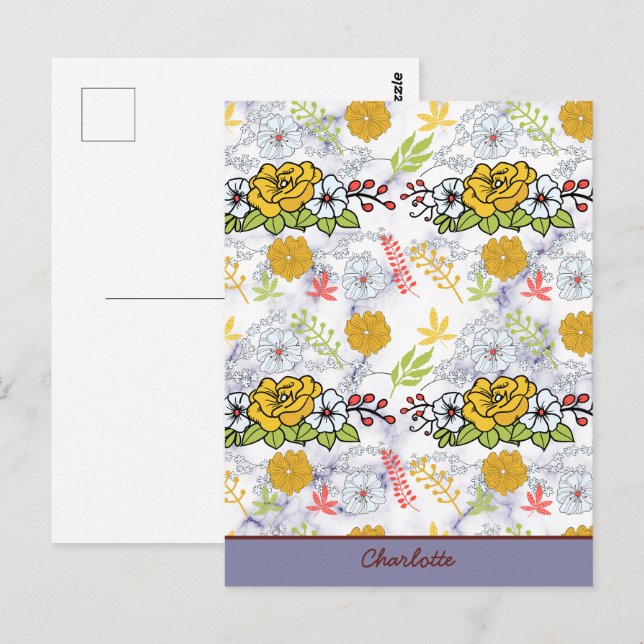 Colourful botanical floral pattern personalized  postcard (Front/Back)