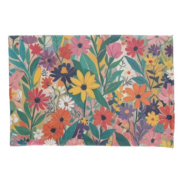 Colourful Botanical Floral Wall Art Pillowcase (Front)
