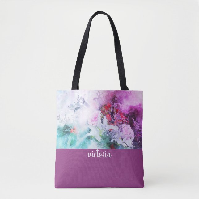 Colourful Botanical Garden Monogram Tote Bag (Front)