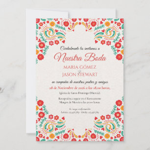 Colourful Botanical Romantic Floral Spanish Weddin Invitation