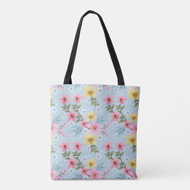 Colourful Botanical Spring Flower Tote Bag (Back)
