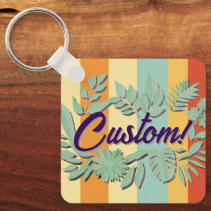 Colourful botanical vibrant text design keychain