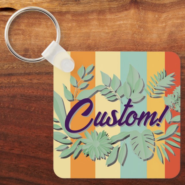 Colourful botanical vibrant text design keychain (Front)