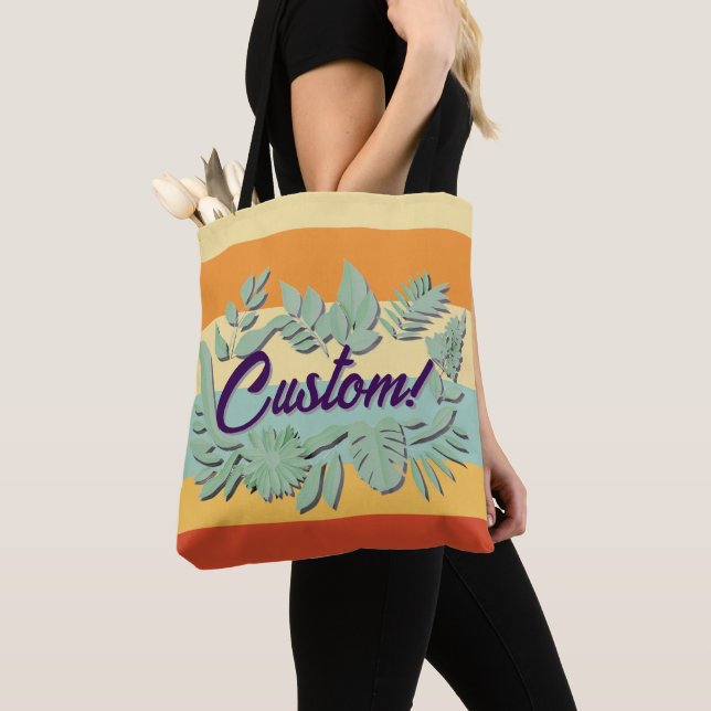 Colourful botanical vibrant text design tote bag (Close Up)