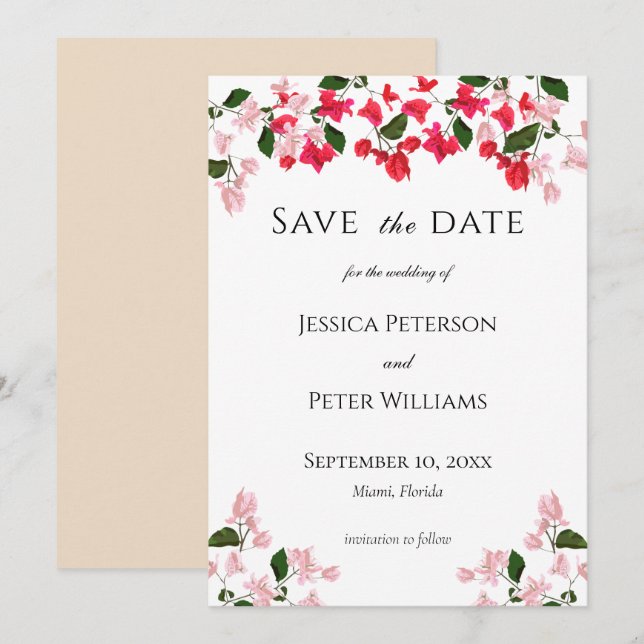 Colourful Bougainvillea Save the Date Card (Front/Back)