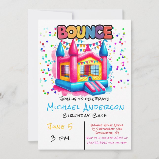 Colourful Bounce House Birthday Bash  Invitation (Front)