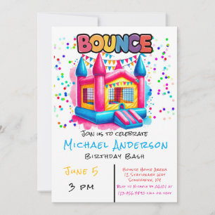 Colourful Bounce House Birthday Bash  Invitation