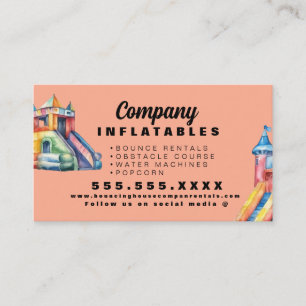 Colourful Bouncy House Party Watercolor Peach Business Card