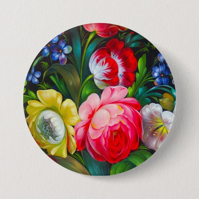 colourful bouquet 3 inch round button (Front)