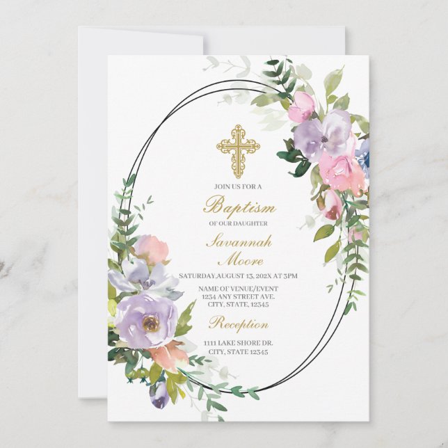 colourful bouquet Baptism Invitation (Front)