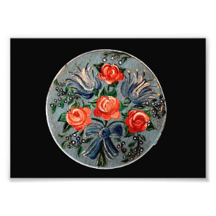 Colourful Bouquet of Flowers on Blue Plate Photo Print