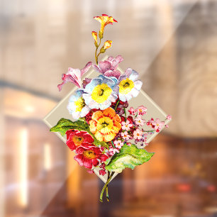 Colourful Bouquet Vintage Floral Art Primrose Stor Window Cling