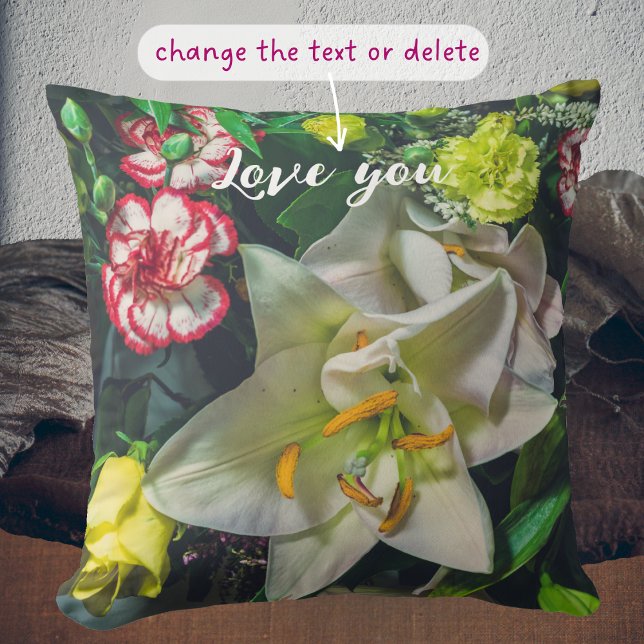 Colourful bouquet with lily throw pillow (Creator Uploaded)