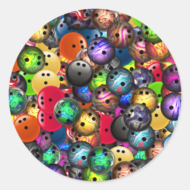 Colourful Bowling Balls Collage Classic Round Sticker (Front)