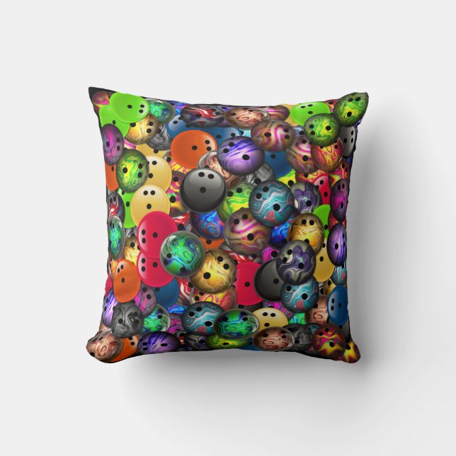 Colourful Bowling Balls Collage Throw Pillow (Front)